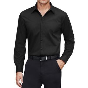 Men's Dress Shirts Cotton Stretch Long Sleeve Solid Formal Shirt Business